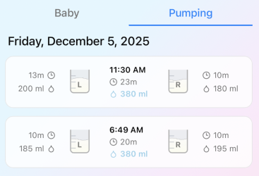 Pumping history view
