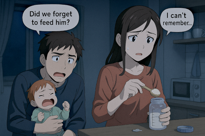 Parent overwhelmed with scattered feeding notes.